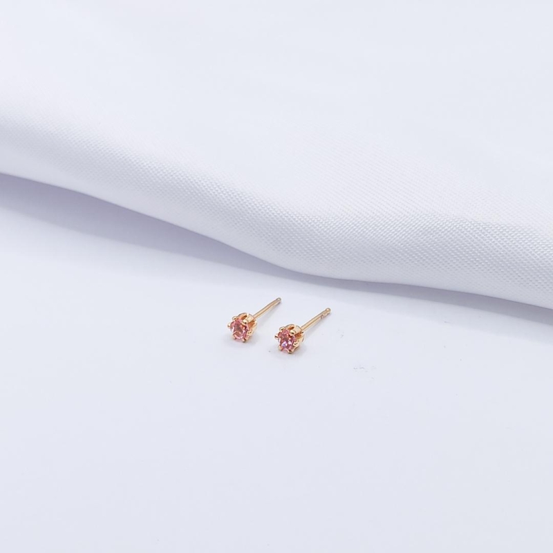 BRINCO DOURADO PONTO DE LUZ ROSA 4MM