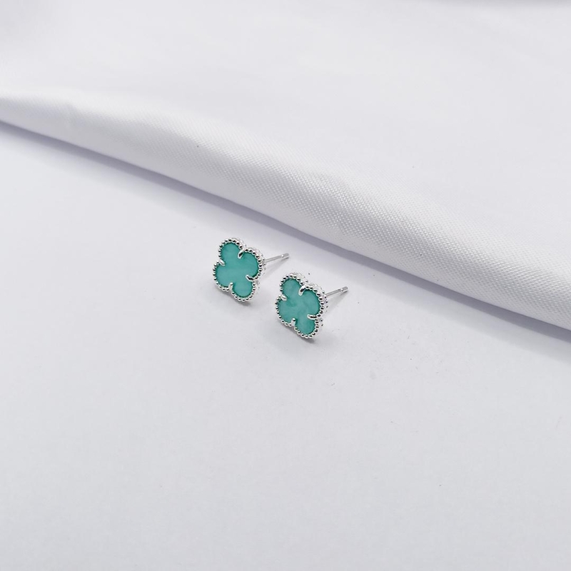 BRINCO PRATA INSPIRAÇÃO TREVO VAN CLEFF VERDE ÁGUA