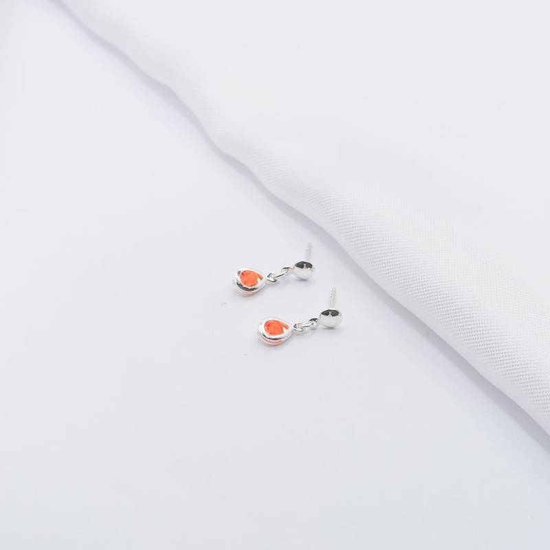 BRINCO PRATA PONTO DE LUZ GOTA LARANJA