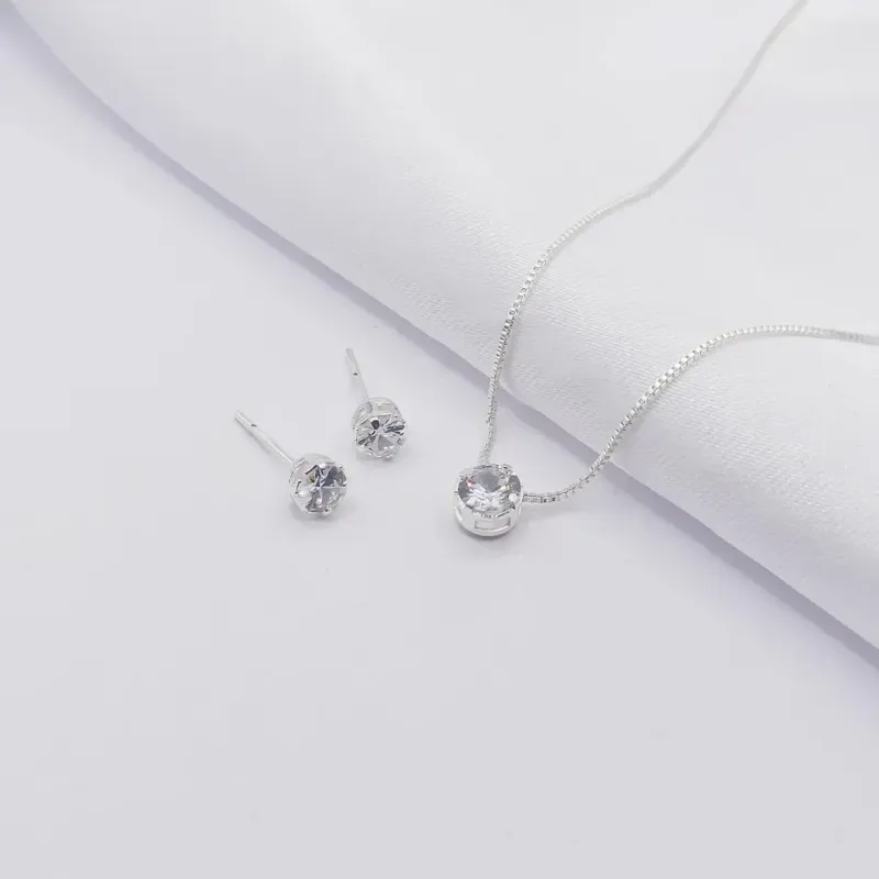 CONJUNTO PRATA PONTO DE LUZ CRISTAL