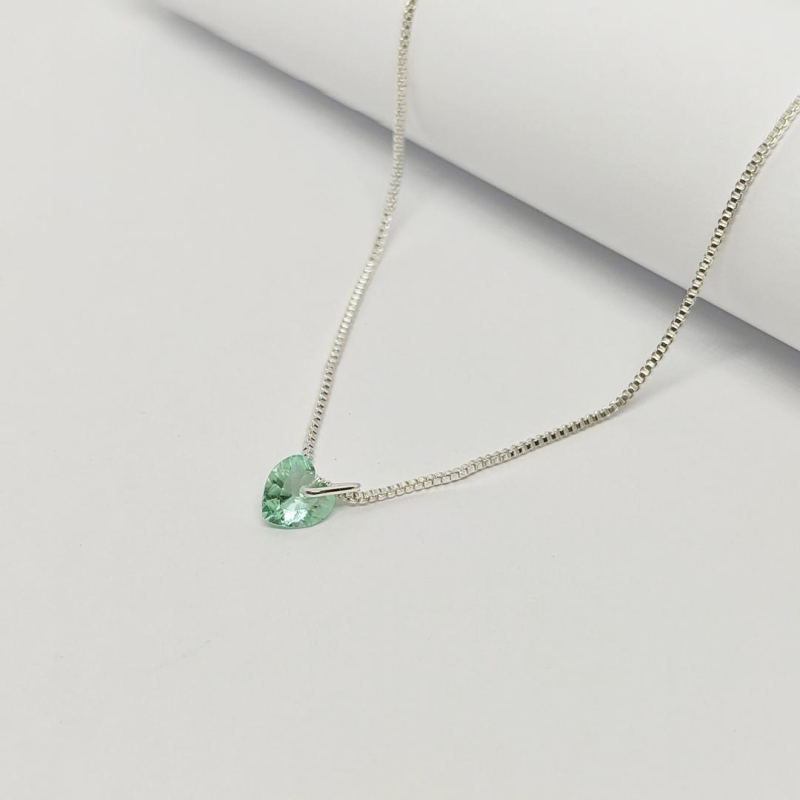GARGANTILHA DOURADA CHOKER VENEZIANA CORAÇÃO AQUAMARINE 40CM