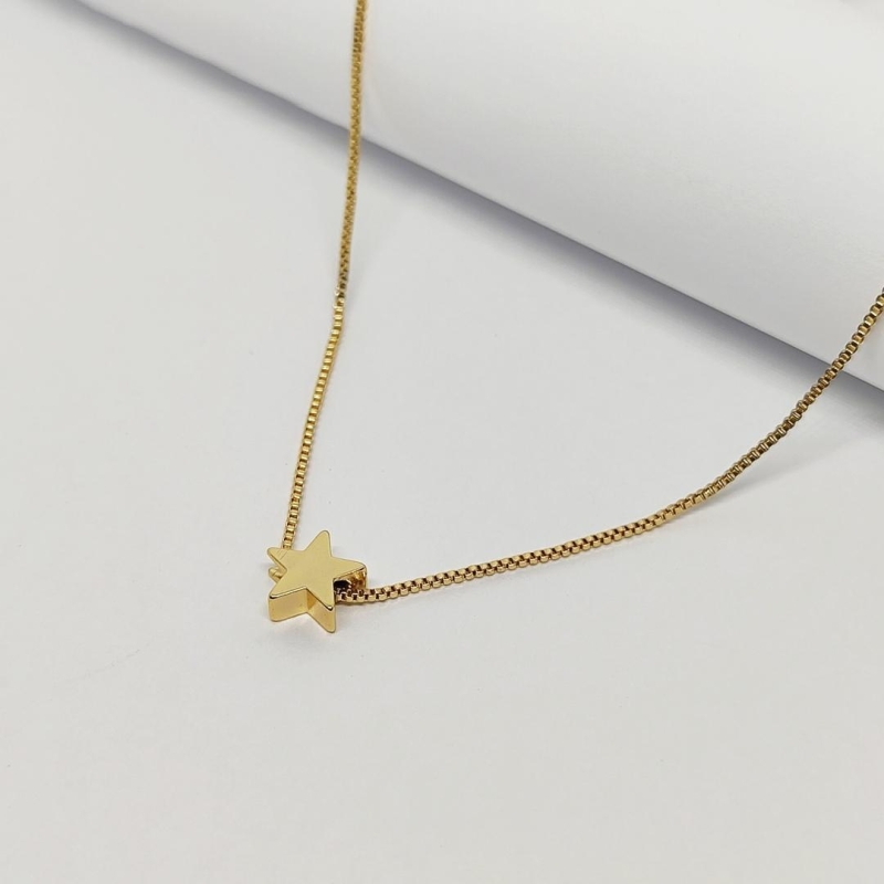 GARGANTILHA DOURADA VENEZIANA COM ESTRELA 45CM