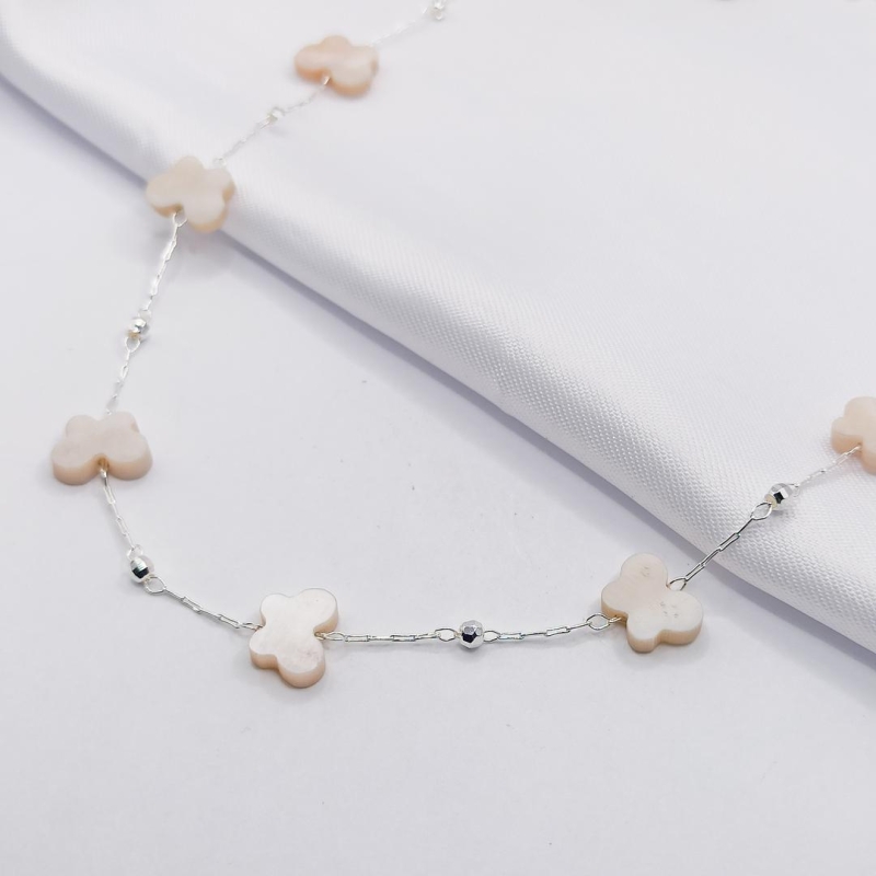 GARGANTILHA PRATA CARTIER FINO COM MADREPÉROLA BORBOLETA 45CM