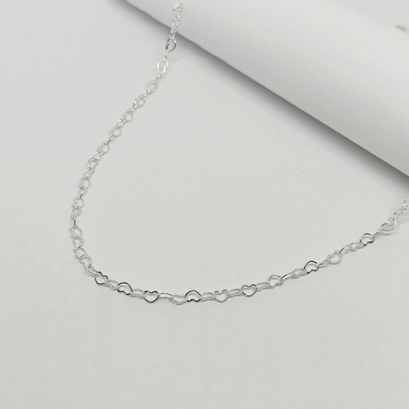 GARGANTILHA PRATA CHOKER ELO DE CORAÇÃO 40CM