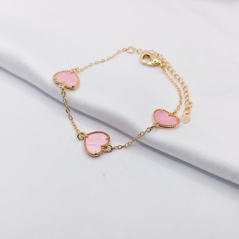 PULSEIRA DOURADA CORAÇÃO MADREPÉROLA ROSA