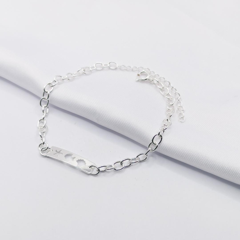 PULSEIRA PRATA PLAQUINHA CONCHA E ESTRELA DO MAR