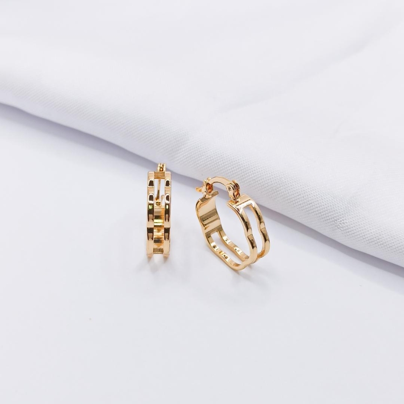 BRINCO DOURADO ARGOLINHA ARTICULADA FIO LISO E ONDULADO