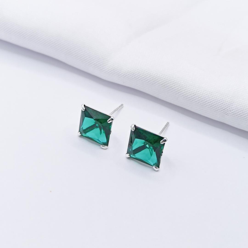 BRINCO PRATA ZIRCÔNIA VERDE QUADRADA