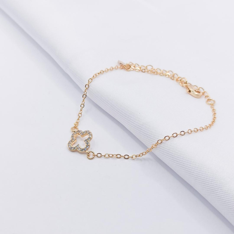 PULSEIRA DOURADA INSPIRAÇÃO TREVO VAN CLEEF CRAVEJADO