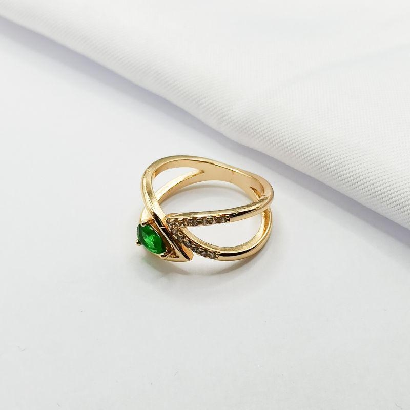 ANEL DOURADO AJUSTÁVEL ARO DUPLO E GOTA VERDE