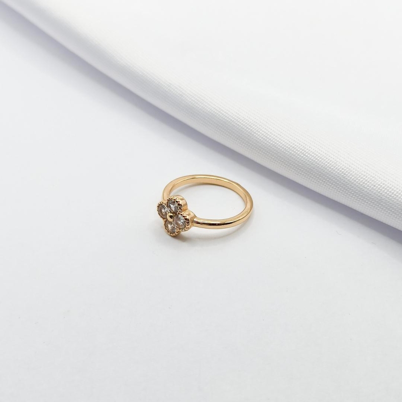 ANEL DOURADO FALANGE INSPIRAÇÃO TREVO VAN CLEEF EM ZIRCÔNIA