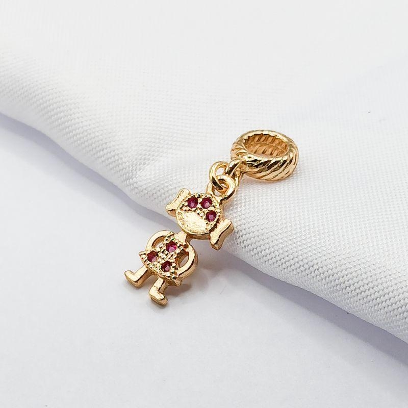 BERLOQUE DOURADO FILHA COM ZIRCÔNIA ROSA