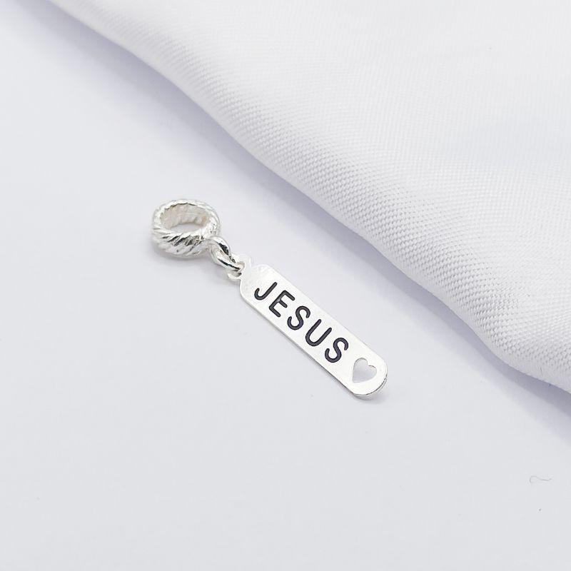 BERLOQUE PRATA JESUS COM CORAÇÃO VAZADO