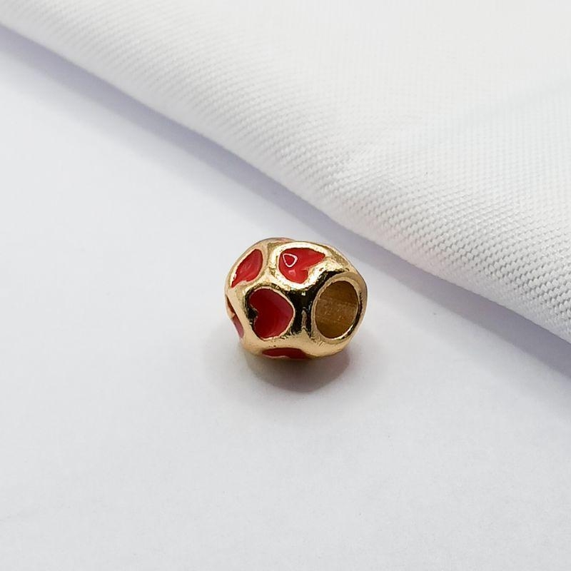 BERLOQUE DOURADO SEPARADOR BOLA CORAÇÕES VERMELHOS