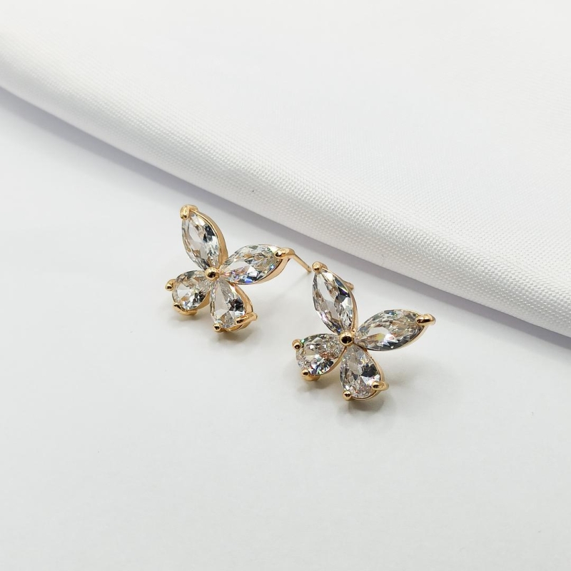 BRINCO DOURADO BORBOLETA CRISTAL