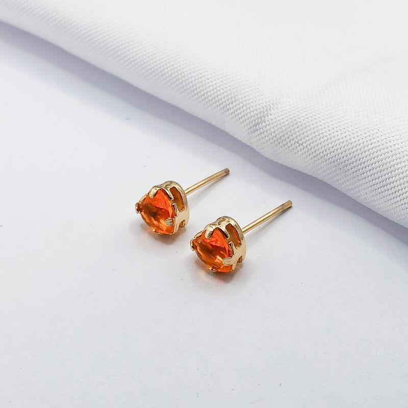 BRINCO DOURADO CORAÇÃO LARANJA FACETADO P