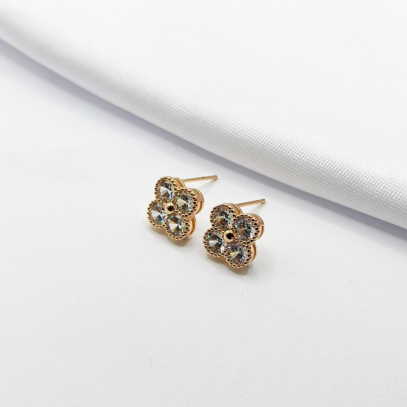 BRINCO DOURADO INSPIRAÇÃO TREVO VAN CLEEF ZIRCÔNIA CRISTAL G