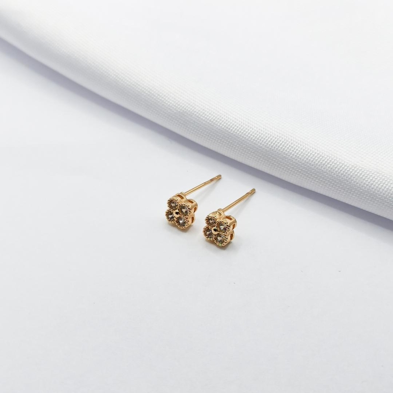 BRINCO DOURADO INSPIRAÇÃO TREVO VAN CLEEF ZIRCÔNIA CRISTAL P