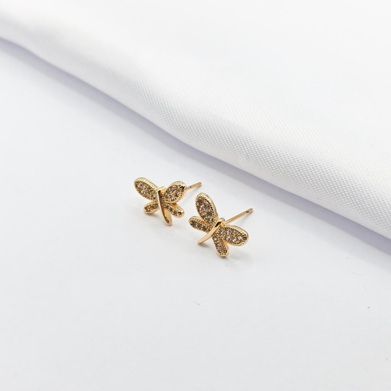 BRINCO DOURADO LIBÉLULA CRAVEJADA