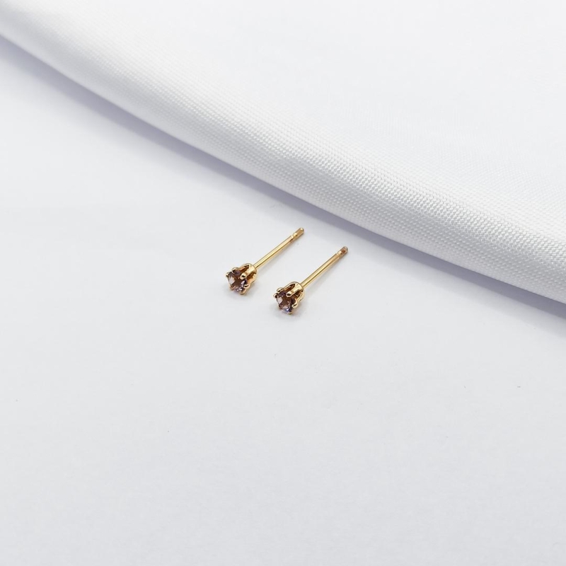 BRINCO DOURADO PONTO DE LUZ AMETISTA P