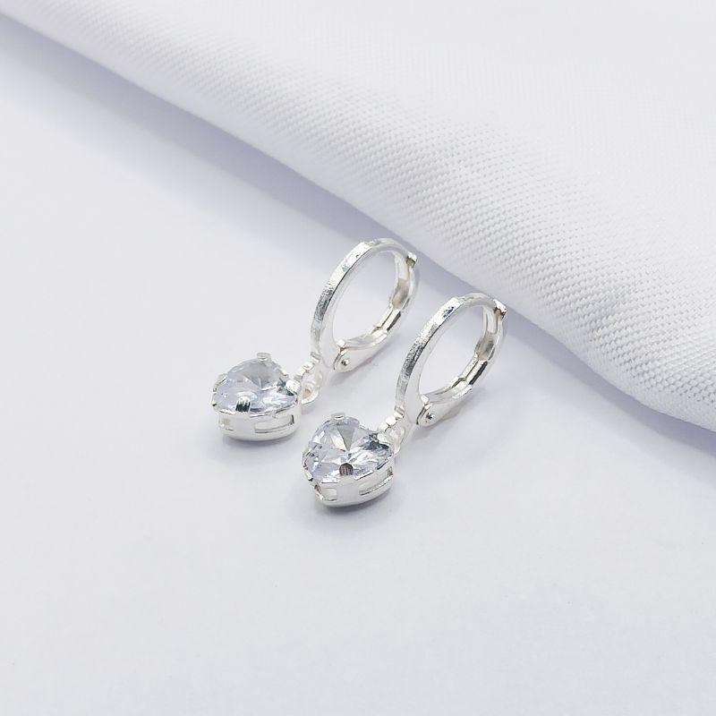 BRINCO PRATA ARGOLINHA CLICK COM CORAÇÃO CRISTAL G