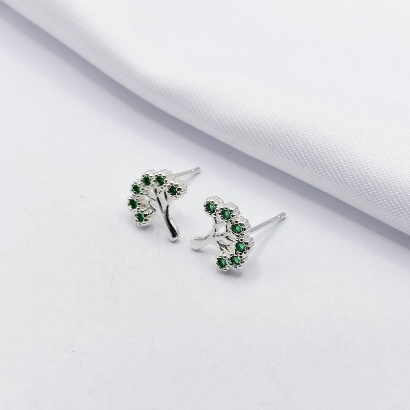 BRINCO PRATA ÁRVORE DA VIDA COM ZIRCÔNIA VERDE