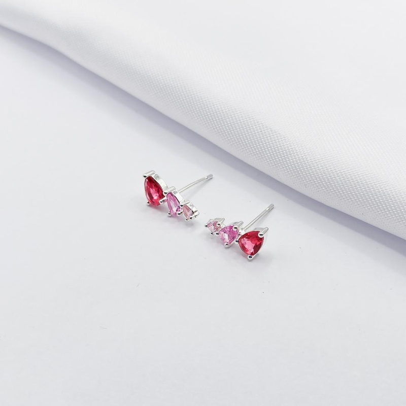 BRINCO PRATA EAR CUFF GOTA DEGRADÊ ROSA