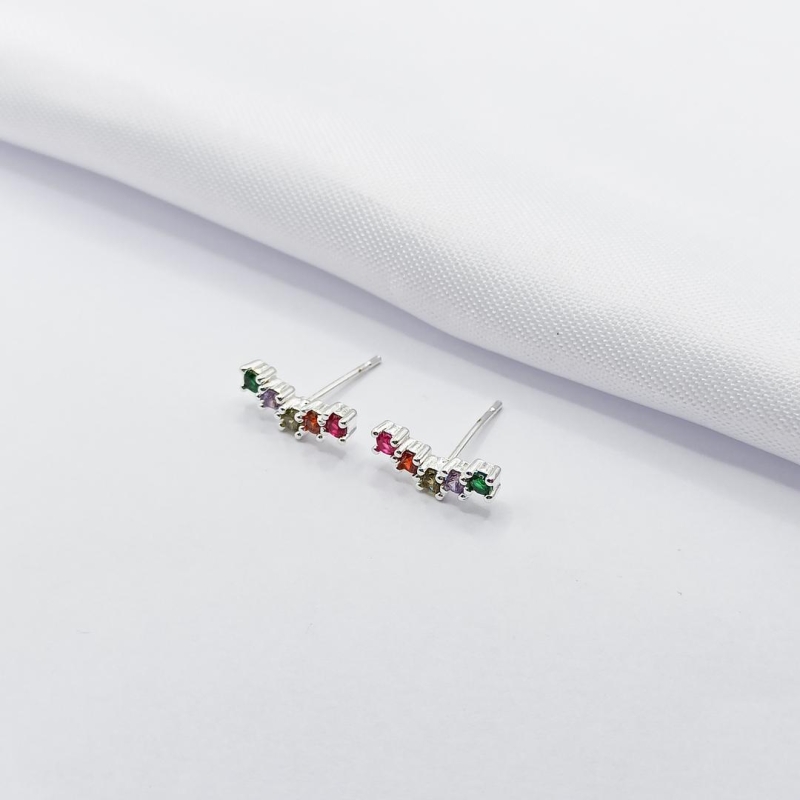 BRINCO PRATA MINI EAR CUFF COM ZIRCÔNIA COLORIDA