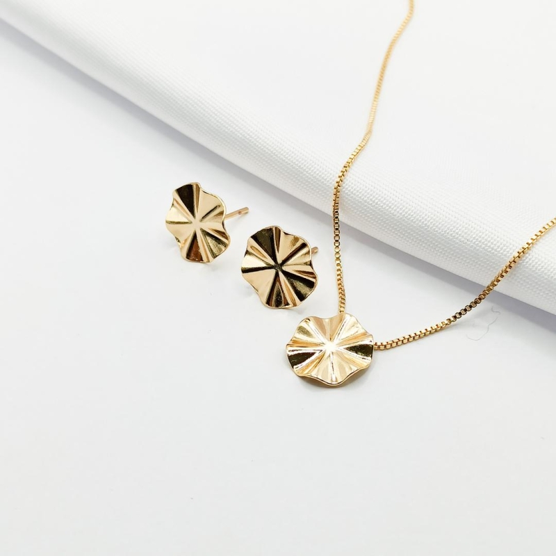 CONJUNTO DOURADO CÍRCULO AMASSADO 45CM