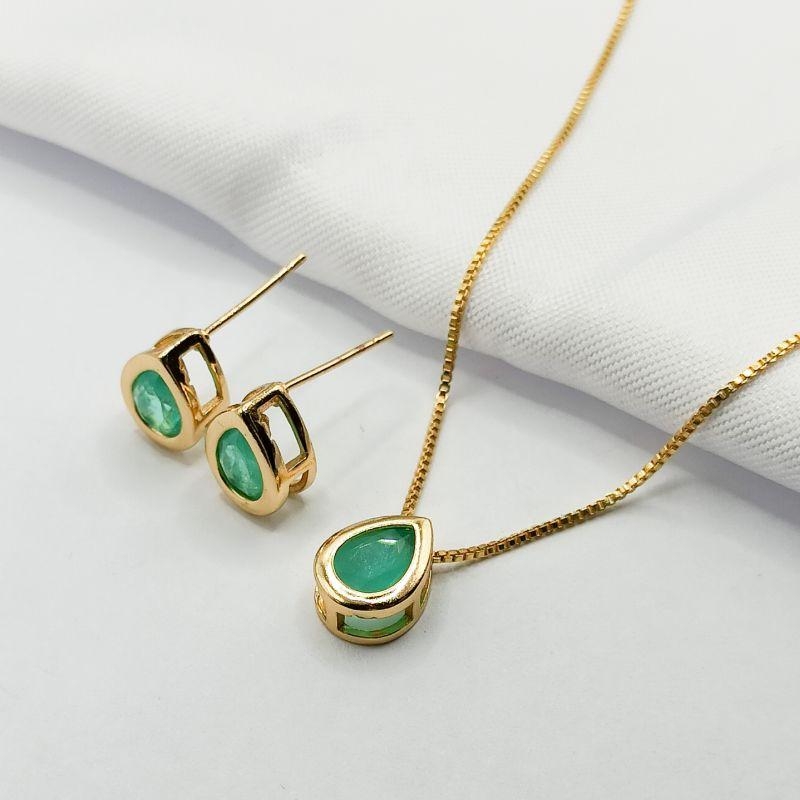 CONJUNTO DOURADO GOTA VERDE ÁGUA 45CM