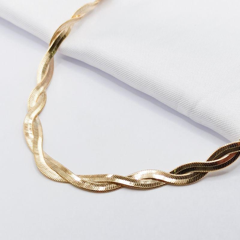 GARGANTILHA DOURADA  CHOKER MALHA FITA ENTRELAÇADA 40CM