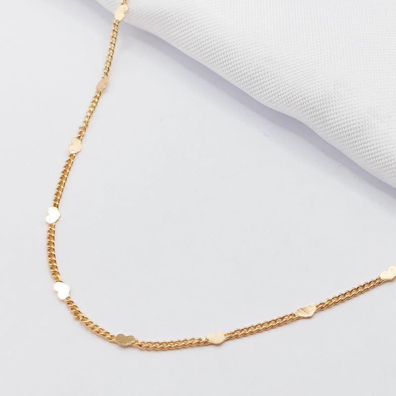 GARGANTILHA DOURADA MINI CORAÇÕES 80CM