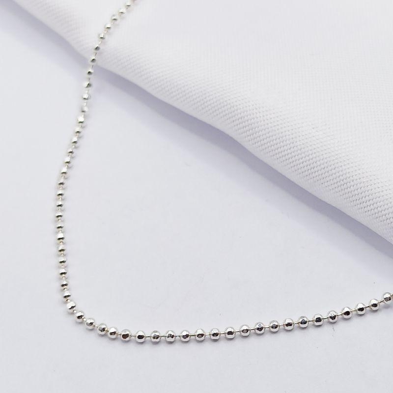 GARGANTILHA PRATA BOLINHA DIAMANTADA 70CM