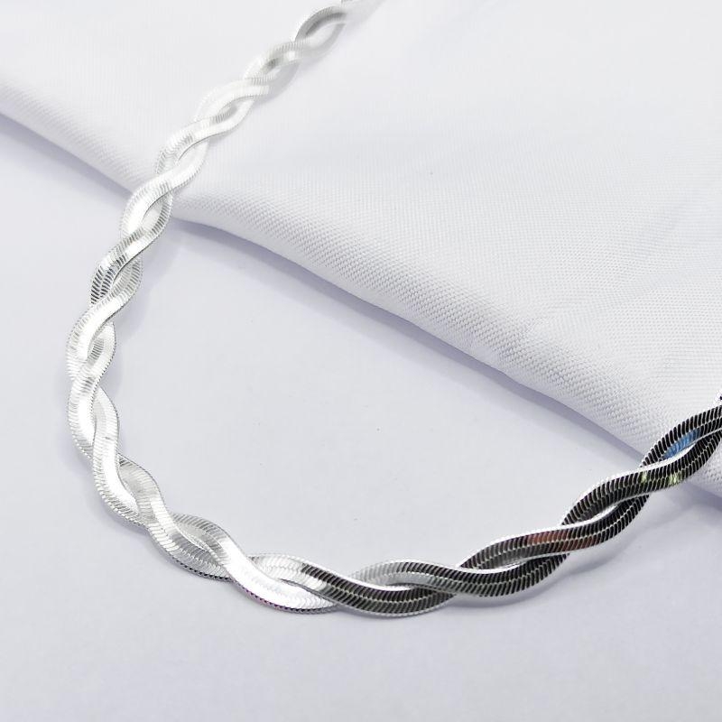 GARGANTILHA PRATA CHOKER MALHA FITA ENTRELAÇADA 40CM