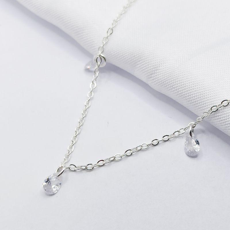 GARGANTILHA PRATA PONTOS DE LUZ CRISTAL  45CM
