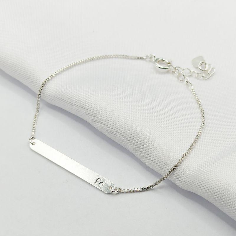 PULSEIRA PRATA VENEZIANA COM PLAQUINHA RETANGULAR FÉ