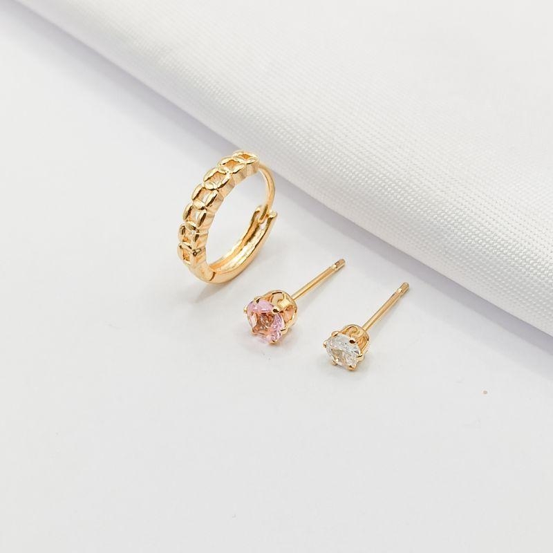 BRINCO DOURADO TRIO ARGOLINHA ELO E PONTOS DE LUZ