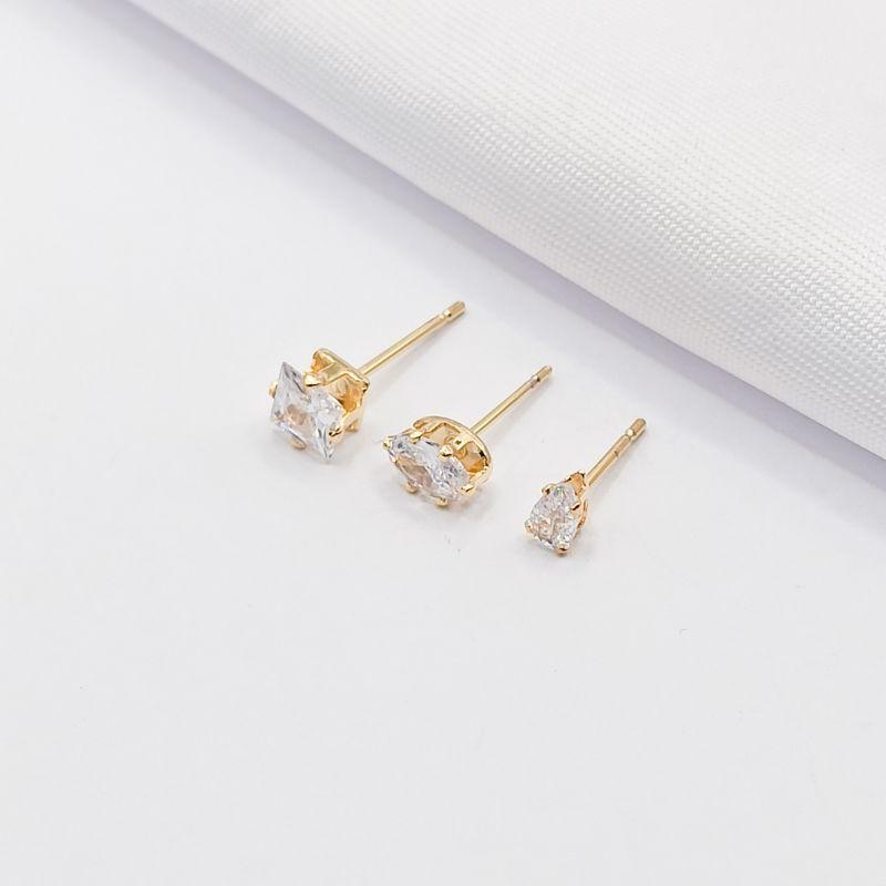 BRINCO DOURADO TRIO ZIRCÔNIA CARRÉ, NAVETE E GOTA