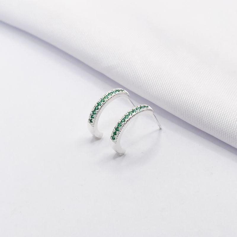 BRINCO PRATA MEIA ARGOLA ZIRCÔNIA VERDE G
