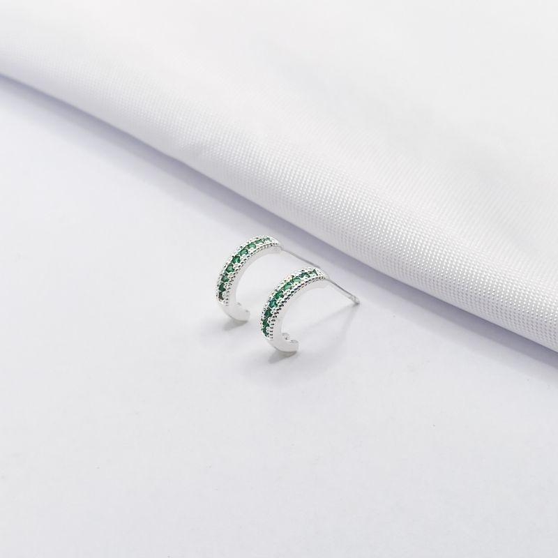 BRINCO PRATA MEIA ARGOLA ZIRCÔNIA VERDE P