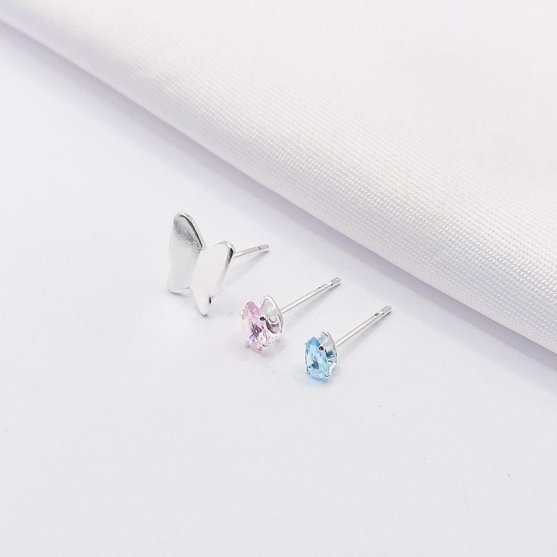 BRINCO PRATA TRIO BORBOLETA E ZIRCÔNIA GOTA COLORIDA