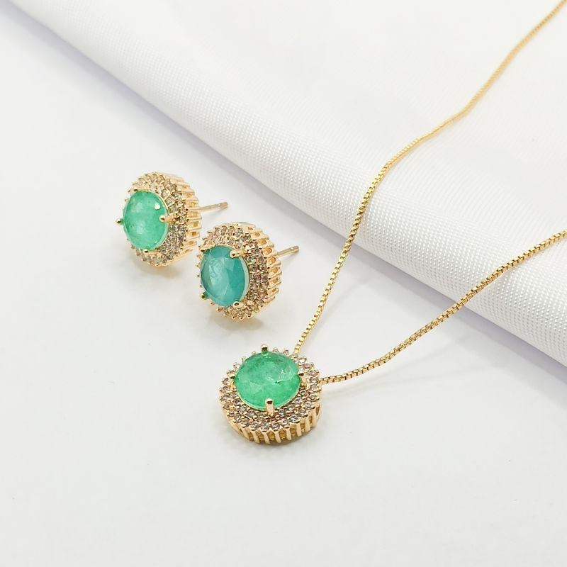 CONJUNTO DOURADO VERDE ÁGUA CRAVEJADO 45CM