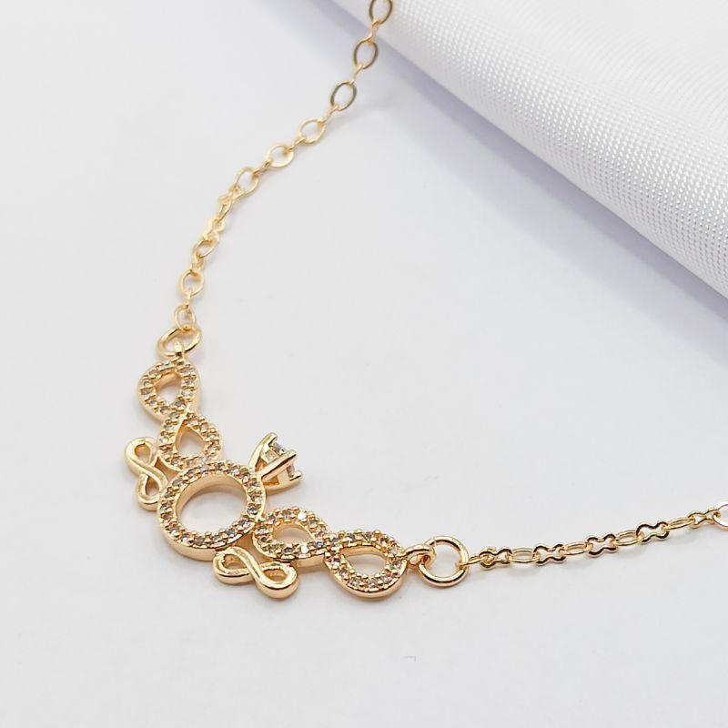 GARGANTILHA DOURADA CHOKER INFINITO E ANEL CRAVEJADOS 35CM