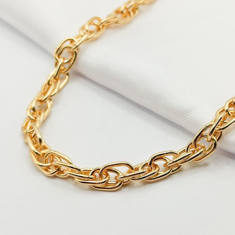 GARGANTILHA DOURADA ELO CARTIER DUPLO 45CM