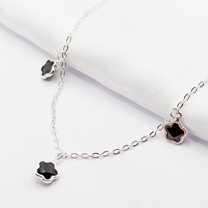 GARGANTILHA PRATA CHOKER PINGENTE FLOR BLACK 40CM