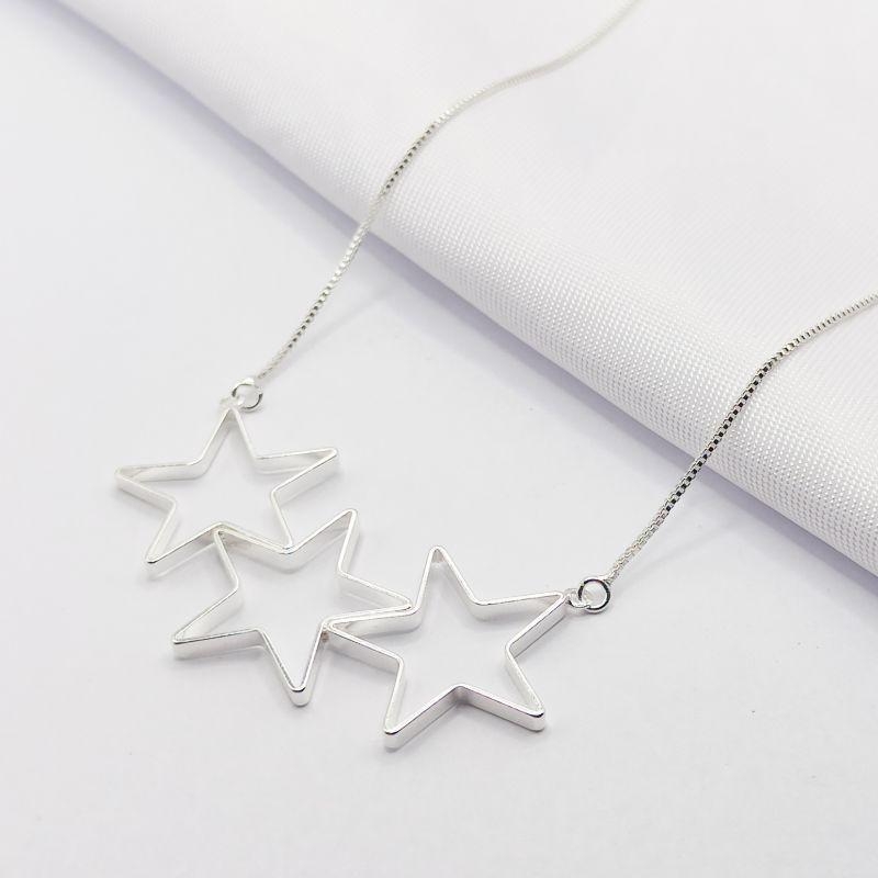 GARGANTILHA PRATA ESTRELAS VAZADAS 45CM