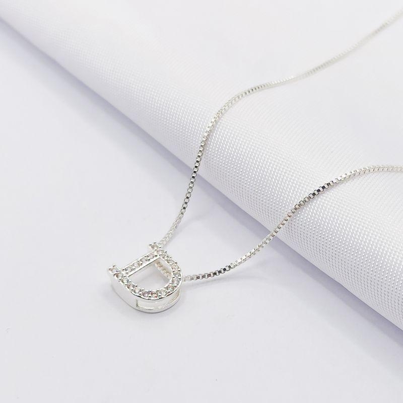 GARGANTILHA PRATA LETRA D CRAVEJADA 45CM