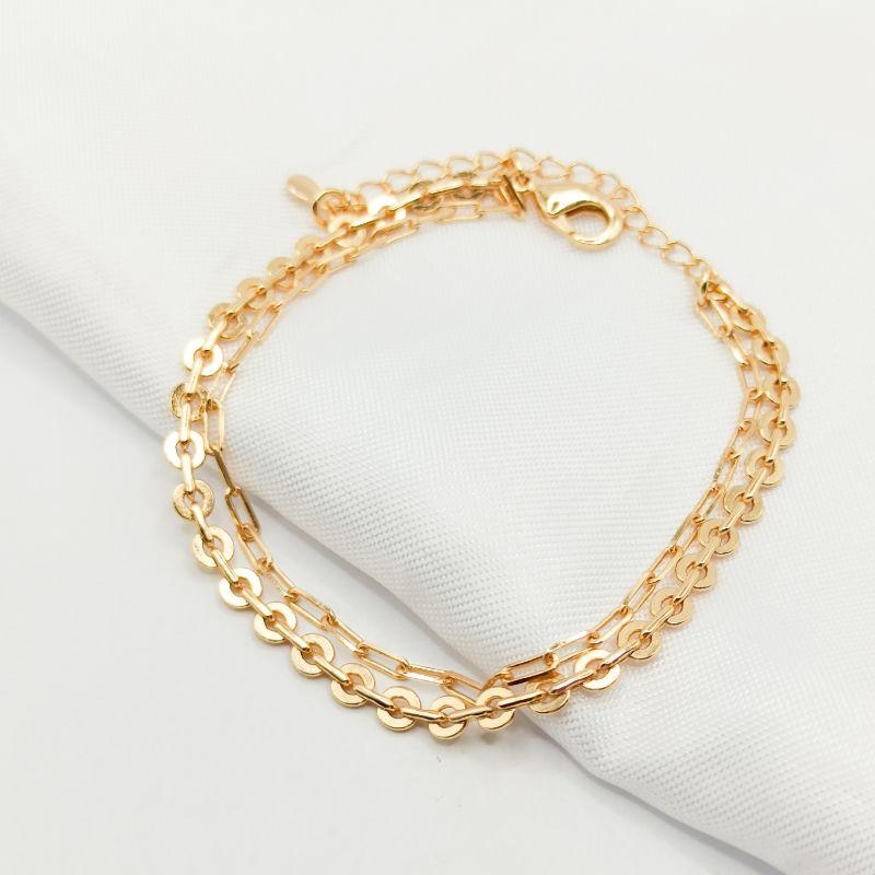 PULSEIRA DOURADA DUPLA ELO CARTIER E REDONDO
