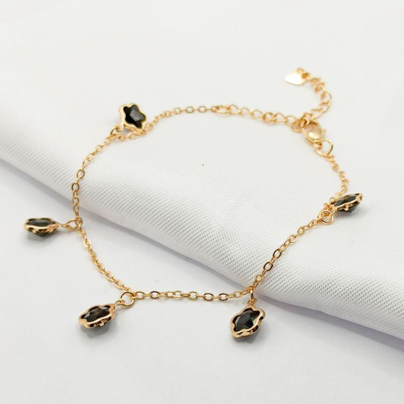 PULSEIRA DOURADA PINGENTE FLOR BLACK