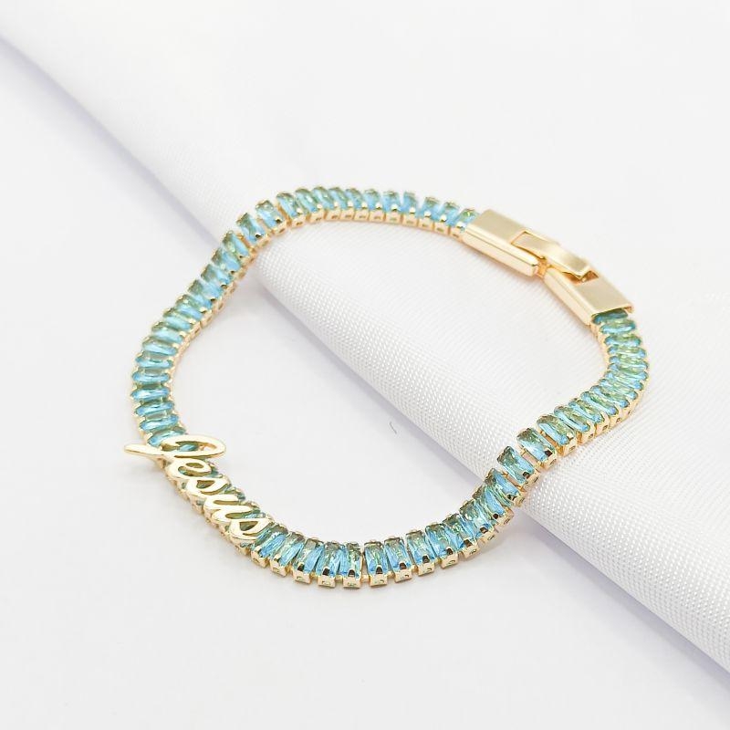 PULSEIRA DOURADA RIVIERA BAGUETE AZUL JESUS